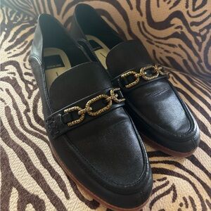 Dolce Vita Black Loafers with Gold Chain